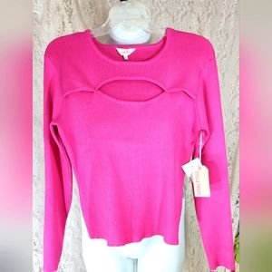 Stella Tweed hot pink sweater peek a boo front